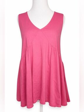 Babydoll Pink Cotton Mini Dress L Flowy Tank Tunic Pockets